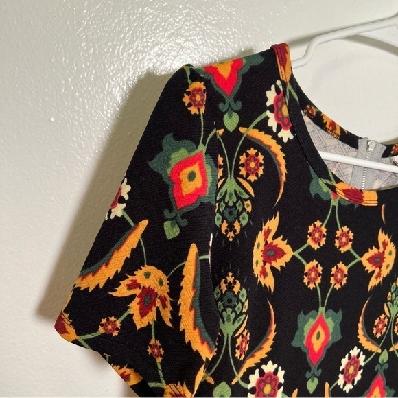 Lularoe Amelia Fit & Flare Dress Black Mustard Floral - Picture 6 of 12